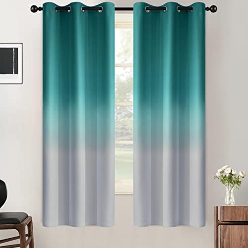 SimpleHome Teal to Grey White Ombre Room Darkening Curtains 63 Inch by SimpleHome