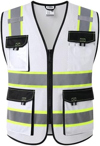 JKSafety Safety Vest for Men Women Hi Vis Reflective Vest JK220 White 3XL by JKSafety