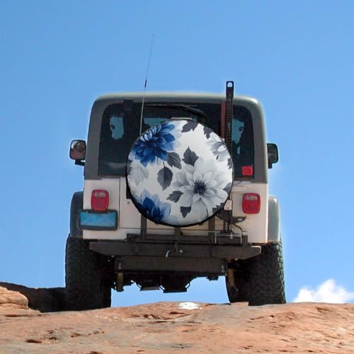 Spare Tire Cover 16inch Blue and Grey Dahlia Flower Wheel Protectors Tire - Image 5