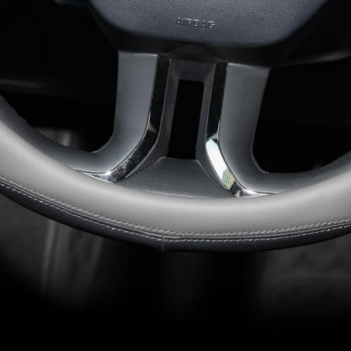 Valleycomfy Microfiber Leather Steering Wheel Cover 14.5"-15" Grey - Image 5