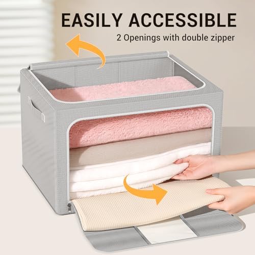 Clothes Storage Bins with Metal Frame Foldable Storage Box Clothes Organizers - Image 5