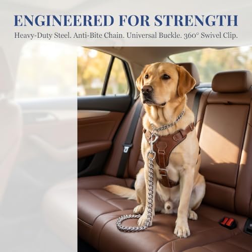 Dog Seat Belt for Car, Metal Chain Dog Car Leash Adjustable Safety Tether - Image 5