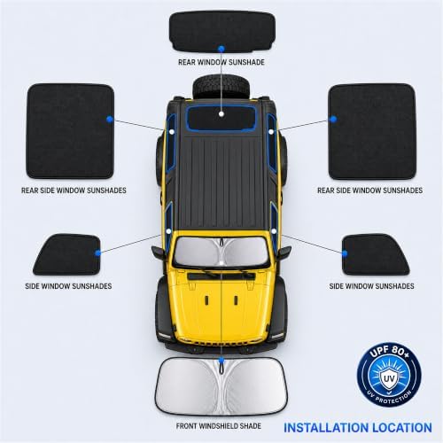 7PCS Window Shades for Jeep Wrangler 2 Door 2018-2025, Full Set Windshield Side - Image 6