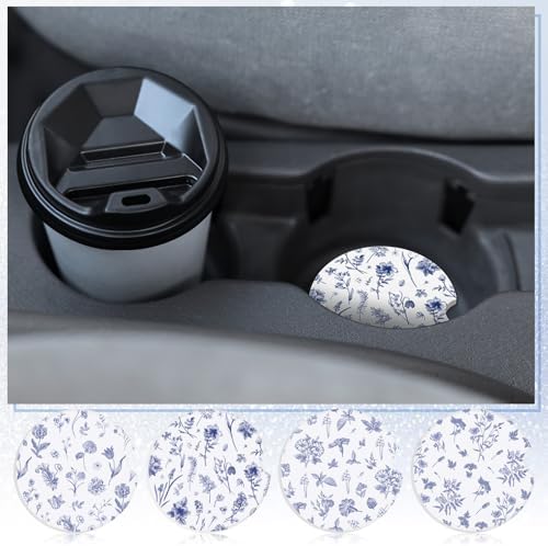 Boao 4 Pcs Vintage Blue Flower Car Cupholder Coasters - Image 5