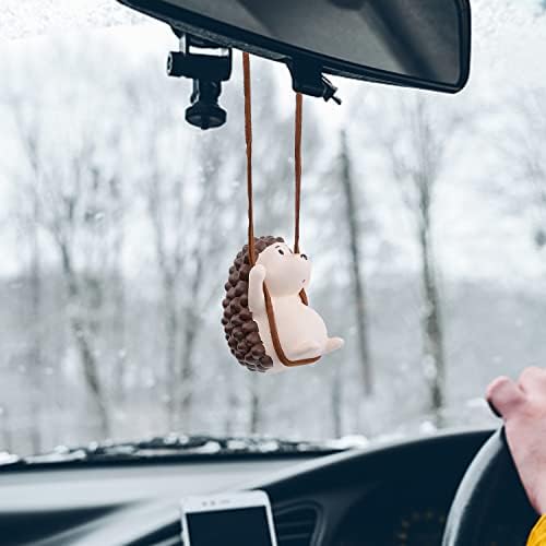 YGMONER Cute Swinging Hedgehog Car Rear View Mirror Hanging Accessories Funny - Image 2