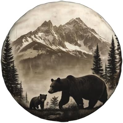 Spare Tire Cover for RV Camper, Retro Bear Forest Tire Cover Protectors by Unknown