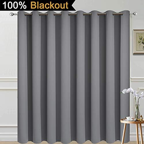 Yakamok Grey 100% Blackout Patio Door Curtain Panels W100 x L84, 1 Panel - Image 2