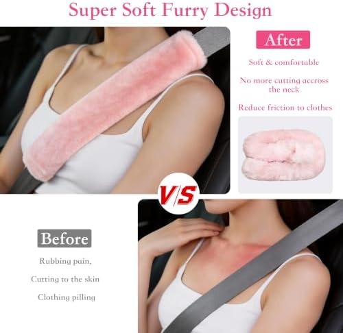 Amooca 2-Pack Soft Furry Universal Seatbelt Cover Car Shoulder Pad - Image 2