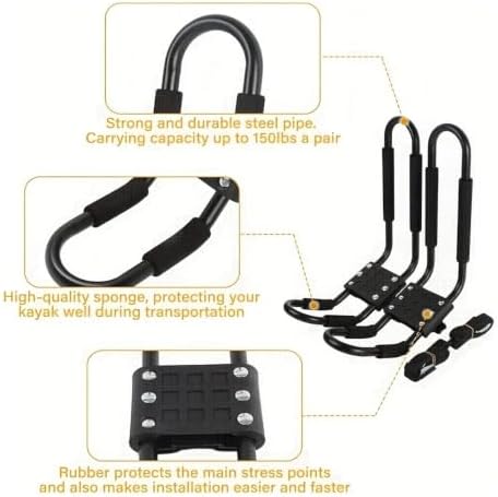 Kayak Roof Rack for Car Top Carrier J Cross Bar Canoe Boat Mount 1Pair - Image 4