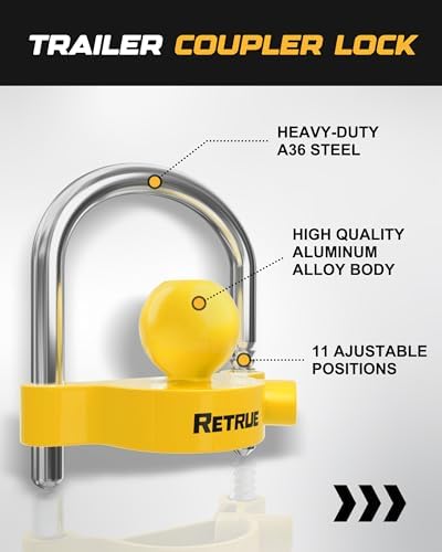 RETRUE Universal Trailer Coupler Lock, Adjustable Hitch Lock, Bright Yellow - Image 2