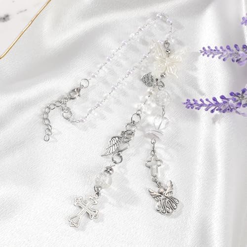 Angel Cross Rearview Mirror Charm Crystal Angel Wing Hanging Chain - Image 5