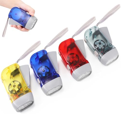 4 Pack Hand Crank Emergency Flashlight, No Battery Required, 3 LED Lights by BFVV