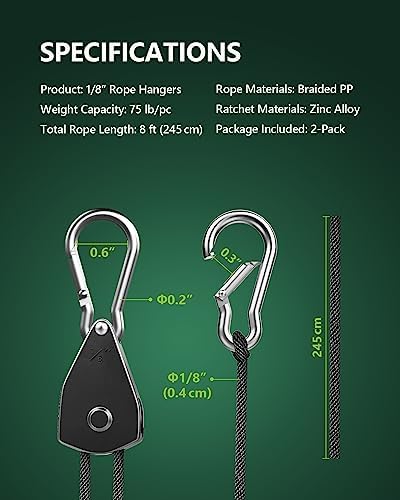 2-Pack 1/8” Rope Hanger, Heavy Duty Ratchet Tie Down Strap - Image 6