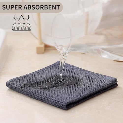 Kitinjoy 100% Cotton Waffle 12-Pack Kitchen Towels, Dark Grey - Image 3