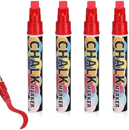 4PCS Red Jumbo Liquid Chalk Markers Erasable 10mm Reversible Tip by Unknown