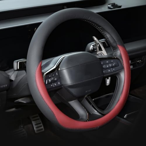 Valleycomfy Microfiber Leather Steering Wheel Cover 14.5"-15" Wine red by Valleycomfy