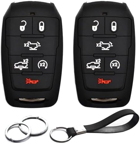 2pcs Compatible with RAM 1500 6 Buttons Black Key Fob Cover Case Key Chain by INFIPAR