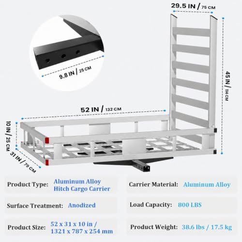 52"x31"x10" Aluminum Hitch Cargo Carrier - Image 2