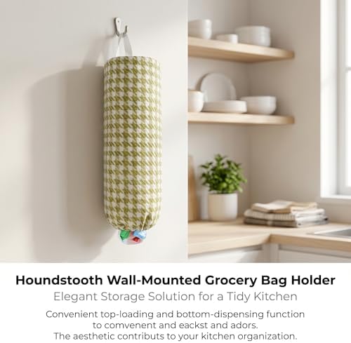 Plastic Bag Holder, Wall Mount Grocery Bag Dispenser, Yarn-dyed Houndstooth - Image 5