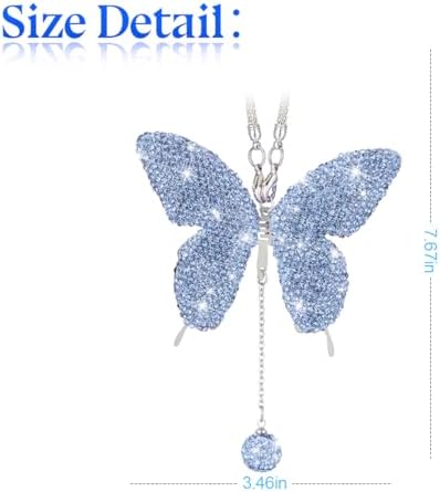 zipelo Rhinestone Butterfly Rearview Mirror Charm, Light Blue - Image 2
