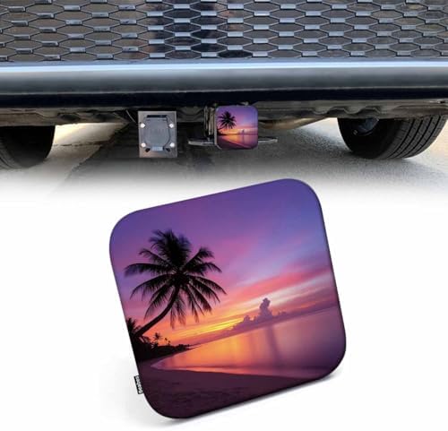 Ocean Trailer Hitch Covers Tropical Ocean Beach Palm Tree Sunset Heavy Duty by Beabes