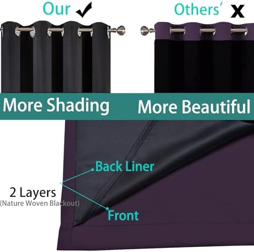 Yakamok Purple 100% Blackout Patio Door Curtain Panels W70 x L84, 1 Panel - Image 5