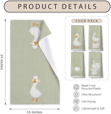 4 Pcs Funny Goose Hand Towels for Bathroom, Microfiber Dishcloth 14x24In - Image 2