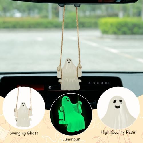 YGMONER Swinging Ghost Car Rearview Mirror Hanging Ornament, Luminous Pendant - Image 5