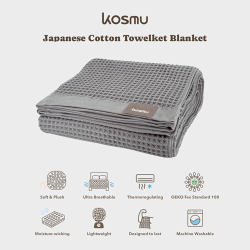 Luxury Organic Japanese Cotton Waffle Towelket Throw Blanket Bedspread - Image 3