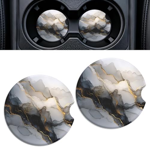 2 Pack Ceramic Car Coasters for Cup Holder, 2.56 in Anti Slip Absorbent Coaster by Rueneaj