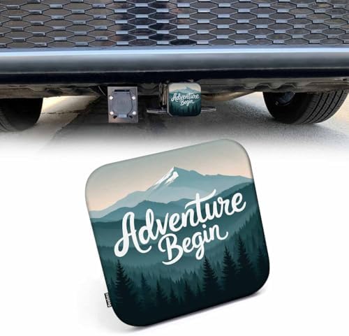 Hitch Cover 2" Adventure Begin, Foggy Forest Mountain Rubber Receiver Tube by Beabes