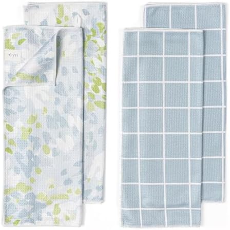ELYN Microfiber Kitchen Dish Towel Set, Quick-Dry & Absorbent Waffle Weave by ELYN