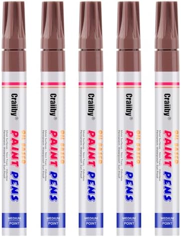 Brown Paint Markers, 5 Pack Oil-Based Waterproof Quick Dry Permanent Paint Pen by Craiiby