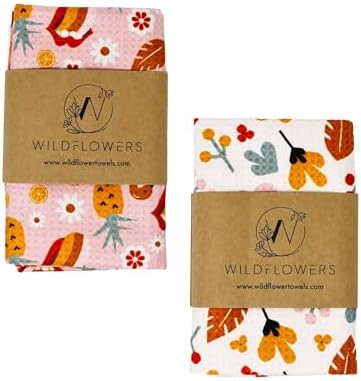 Wildflowers Microfiber Kitchen Towels | Pink & Orange Color Pattern| Waffle by FlourishPetProducts