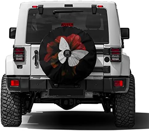Delerain Spare Tire Cover with Backup Camera Hole Butterfly and Red Blossom by Delerain