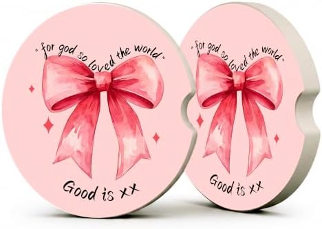 Pink Bow Christian Bible Car Coasters, Scripture Faith Cup Holders by Unknown