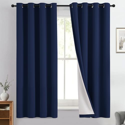 Yakamok Navy Blue 100% Blackout Curtains 63 Inches Long 50" Wide, 2 Panels by Yakamok