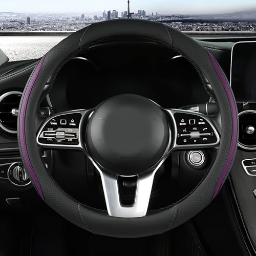 Szttswamp Car Steering Wheel Cover, Microfiber Leather Purple 14.5-15 Inch by Szttswamp