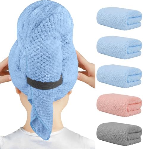 HOMEXCEL 5PK Microfiber Hair Towels, 40x20 in, Fast Drying by HOMEXCEL