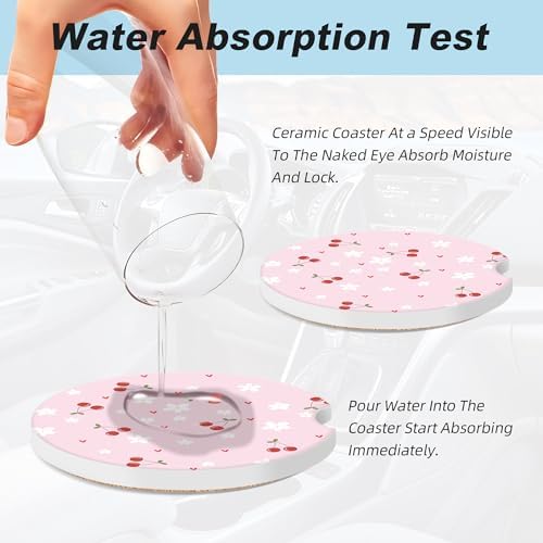 Pink Cherry Car Coasters for Cup Holders, 2 Pack Car Cup Holder Coasters for Car - Image 5