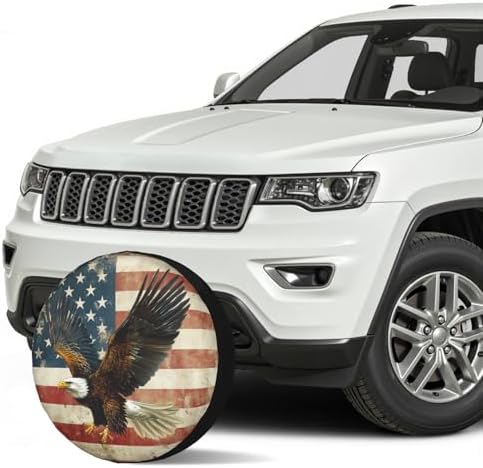American Flag Spare Tire Cover Brown Bald Eagle Wheel Covers 16 Inch - Image 3