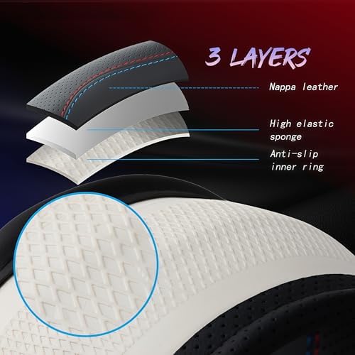 Leather Car Steering Wheel Cover, Breathable Laser-Perforated, Premium Texture - Image 4