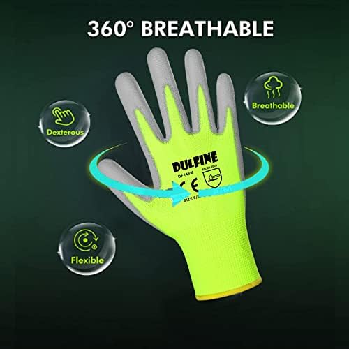 DULFINE Safety Work Gloves for Men & Women 12 Pairs, PU Coated Yellow L - Image 2