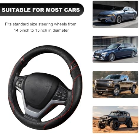 Car Steering Wheel Cover, 15 Inch Premium Leather Breathable Non-Slip Wheels - Image 5