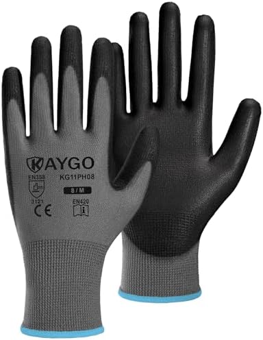 KAYGO Safety Work Gloves for Men Women, PU Coated Palm & Fingers by KAYGO