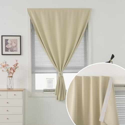 Thermal Blackout Curtains with Self Adhesive Tape No Rod No Drill Easy Install - Image 5