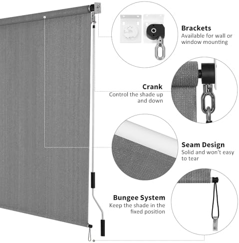 SMONTER Outdoor Sunshade Roller Shade 5'W x 6'H, Exterior Cordless Roll Up - Image 4