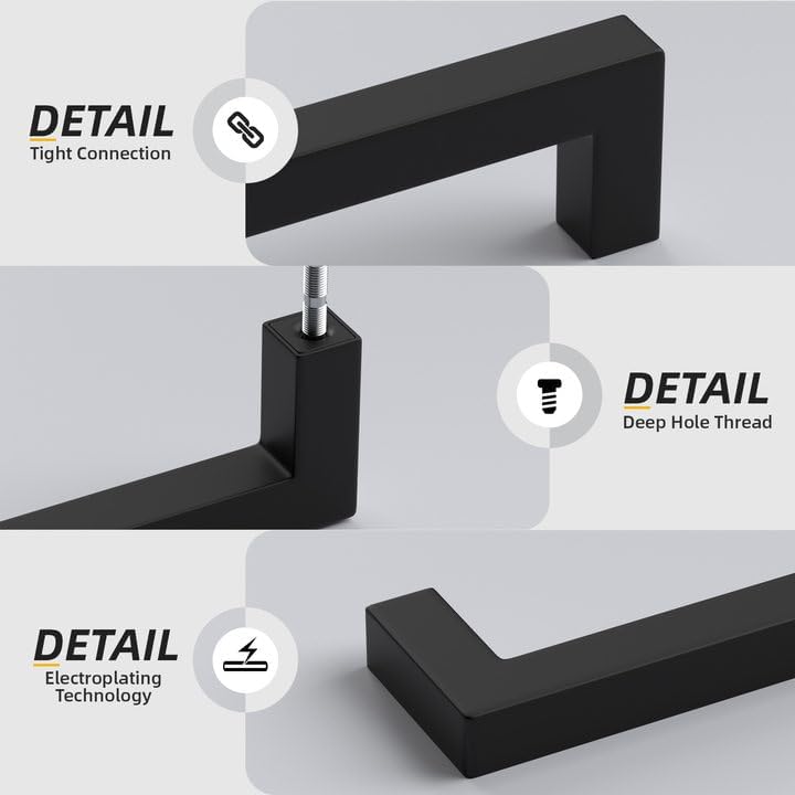goldenwarm 35 Pack 7-1/2in Black Square Bar Cabinet Pull Drawer Handle Stainless Steel Modern Hardware for Kitchen and Bathroom Cabinets Cupboard,Center to Center 192mm Matte Black Drawer Pulls