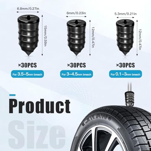 90 PCS Tire Repair Kit, 3 Sizes Tire Repair Screws Rubber Nails - Image 2