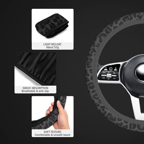 Black Leopard Cheetah Steering Wheel Cover, Anti-Slip Universal Car Steering - Image 3
